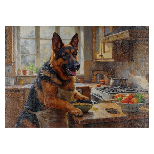 German Shepherd Cooking in Kitchen カッティングボード (正面)