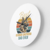 German Shepherd Dad Vintage Sunset Shirt Design ラージ壁時計 (傾斜)