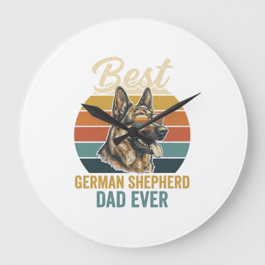 German Shepherd Dad Vintage Sunset Shirt Design ラージ壁時計 (正面)