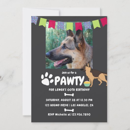 German Shepherd Dogの誕生日写真の招待 招待状 (正面)