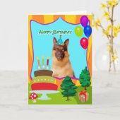 German Shepherd Dog Birthday カード (黄色い花)