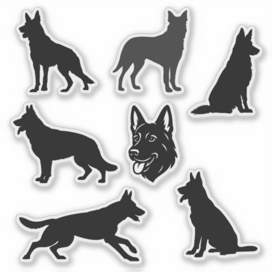 German Shepherd Dog Black Silhouettes Set シール (正面)