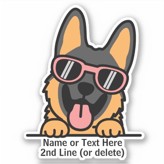 German Shepherd Dog Cartoon Add Name文字 シール (正面)