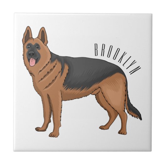 German shepherd dog cartoon illustration タイル (正面)