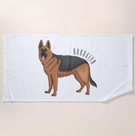 German shepherd dog cartoon illustration  ビーチタオル (正面)