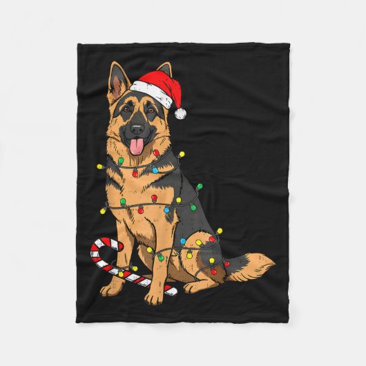 German Shepherd Dog Christmas Lights Xmas Pet Dog  フリースブランケット (正面)