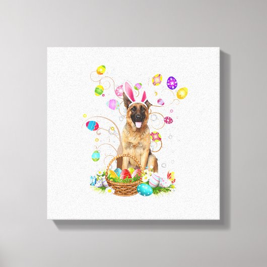 German Shepherd Dog Easter Egg Hunting Basket East キャンバスプリント (正面)
