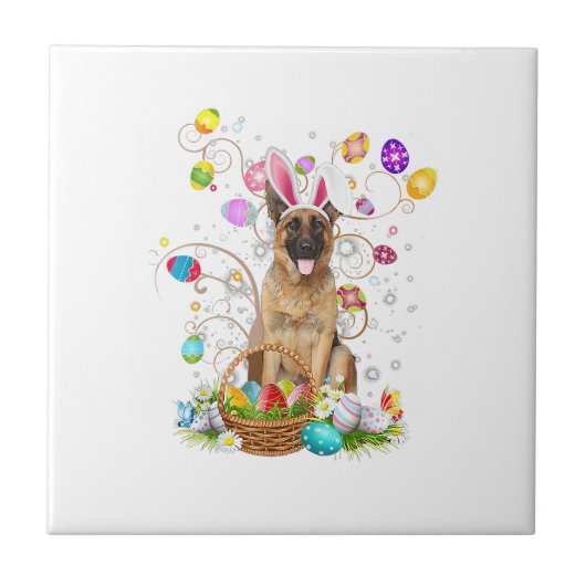 German Shepherd Dog Easter Egg Hunting Basket East タイル (正面)
