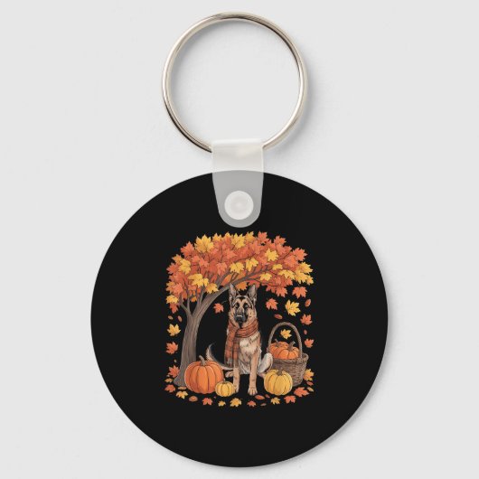 German Shepherd Dog Fall Scarf Pumpkin Autumn Than キーホルダー (正面)