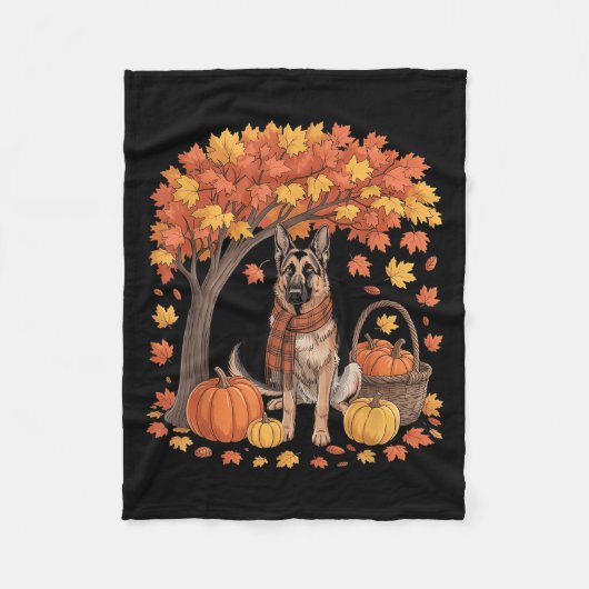 German Shepherd Dog Fall Scarf Pumpkin Autumn Than フリースブランケット (正面)