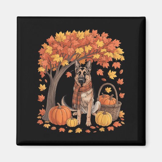 German Shepherd Dog Fall Scarf Pumpkin Autumn Than マグネット (正面)