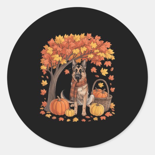 German Shepherd Dog Fall Scarf Pumpkin Autumn Than ラウンドシール (正面)