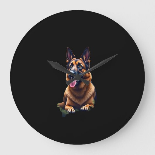 German Shepherd Dog Head Portrait Dog Lover Pet Ow ラージ壁時計 (正面)