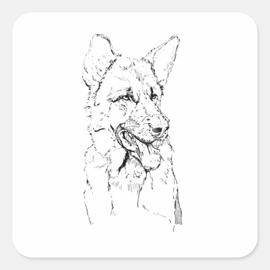 German Shepherd, Dog Illustration Personalised スクエアシール (正面)