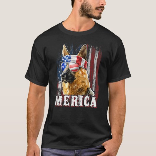 German Shepherd Dog Merica 4th Of July American Fl Tシャツ (正面)