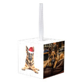 German Shepherd Dog Name Two Photo Christmas キューブオーナメント (裏面アングル)