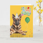 German Shepherd Dog Party Hat Yellow Birthday カード (黄色い花)