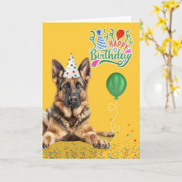 German Shepherd Dog Party Hat Yellow Birthday カード