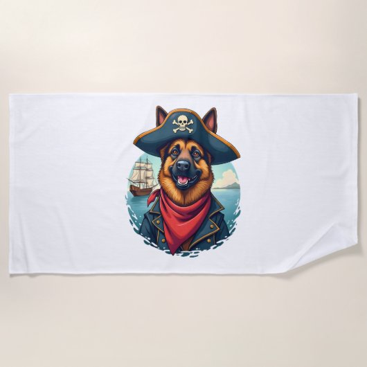 German Shepherd Dog Pirate Copy ビーチタオル (正面)