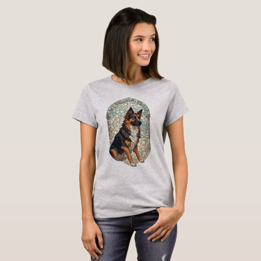 German Shepherd Dog Portrait With Stained Glass Tシャツ (正面フル)