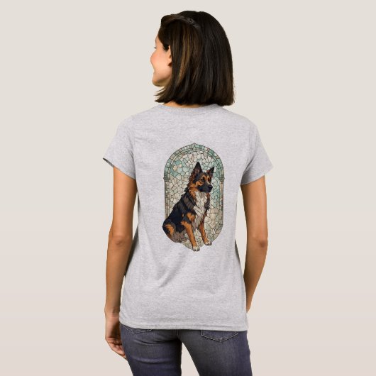 German Shepherd Dog Portrait With Stained Glass  Tシャツ (裏面フル)