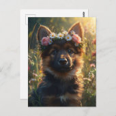 German Shepherd Dog Puppy in a Flower Crown ポストカード (正面/裏面)