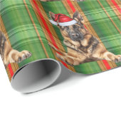 German Shepherd Dog Red Green Plaid Christmas ラッピングペーパー (ロールコーナー)