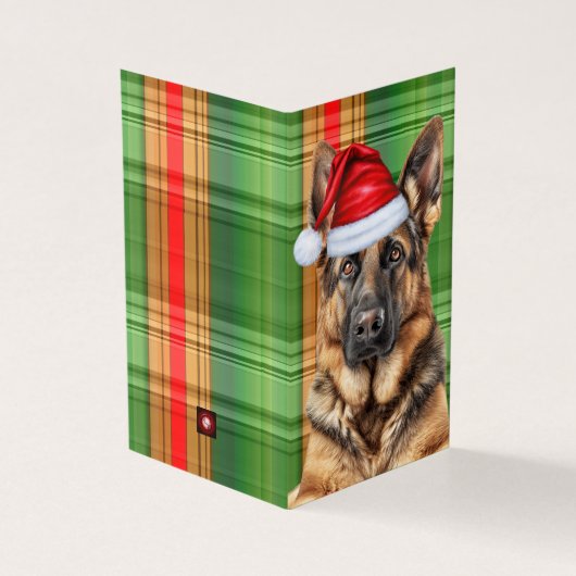 German Shepherd Dog Red Green Plaid Holiday Card (外部)