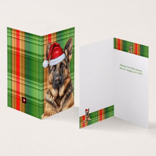 German Shepherd Dog Red Green Plaid Holiday Card (内部&外部)