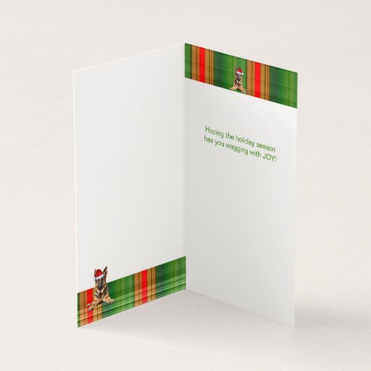 German Shepherd Dog Red Green Plaid Holiday Card (内部)