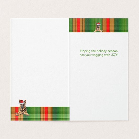 German Shepherd Dog Red Green Plaid Holiday Card (内部フラット)