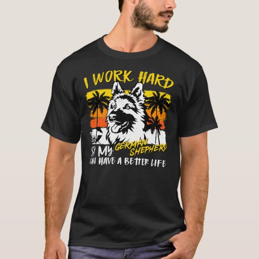 German Shepherd Dog Retro Vintage Sunset Tシャツ (正面)