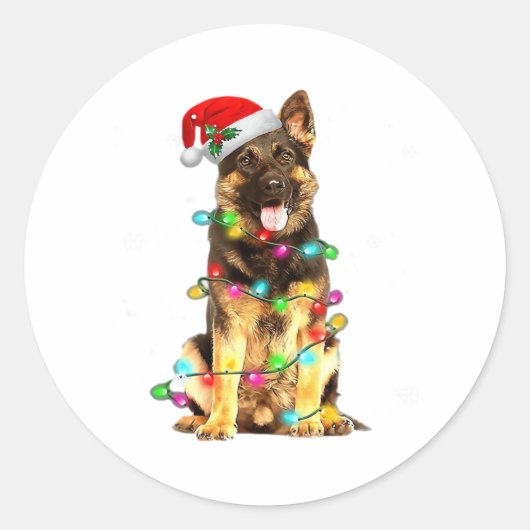 German Shepherd Dog Tree Christmas Sweater Xmas Do ラウンドシール (正面)