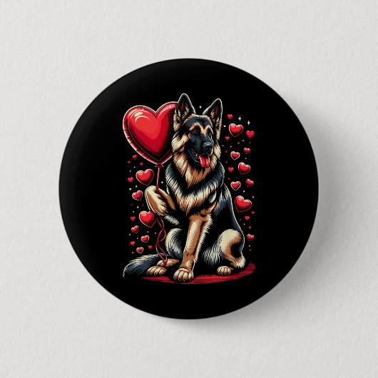 German Shepherd Dog Valentine's Day Dog Owner Vale 缶バッジ (正面)