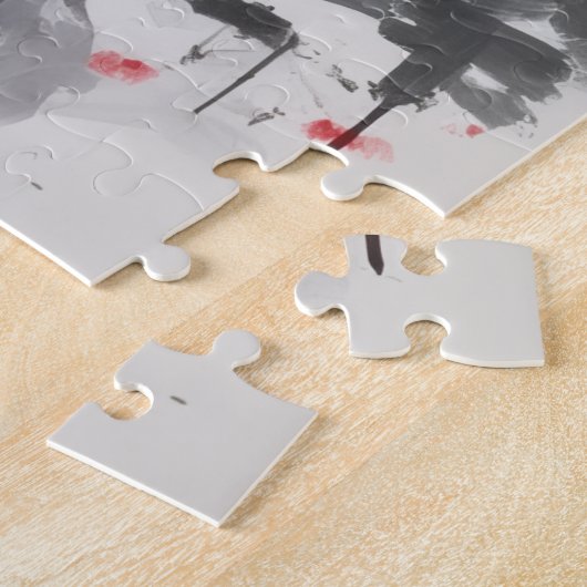 German Shepherd Dog Valentine's Day Red Bow ジグソーパズル (側面)