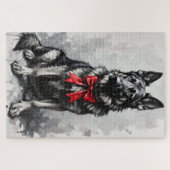 German Shepherd Dog Valentine's Day Red Bow ジグソーパズル (横)