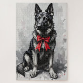 German Shepherd Dog Valentine's Day Red Bow ジグソーパズル (縦)