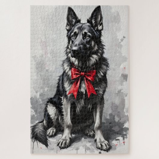 German Shepherd Dog Valentine's Day Red Bow ジグソーパズル (縦)