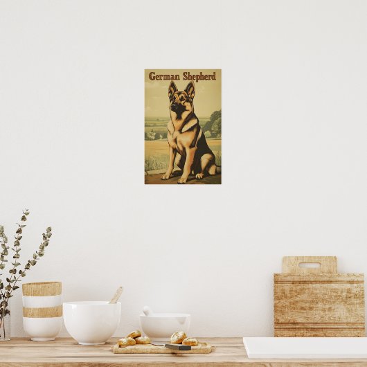 German Shepherd Dog Vintage Art ポスター (キッチン)