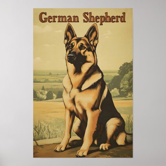 German Shepherd Dog Vintage Art ポスター (正面)