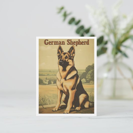 German Shepherd Dog Vintage Art ポストカード (スタンド正面)