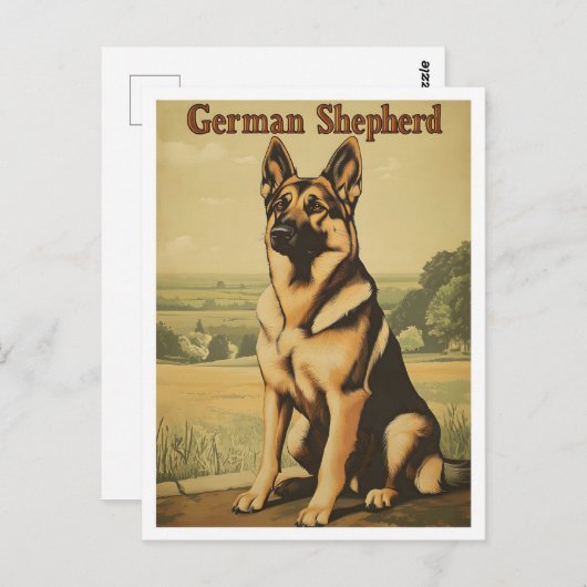 German Shepherd Dog Vintage Art ポストカード (正面/裏面)