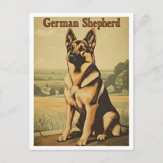 German Shepherd Dog Vintage Art ポストカード (正面)