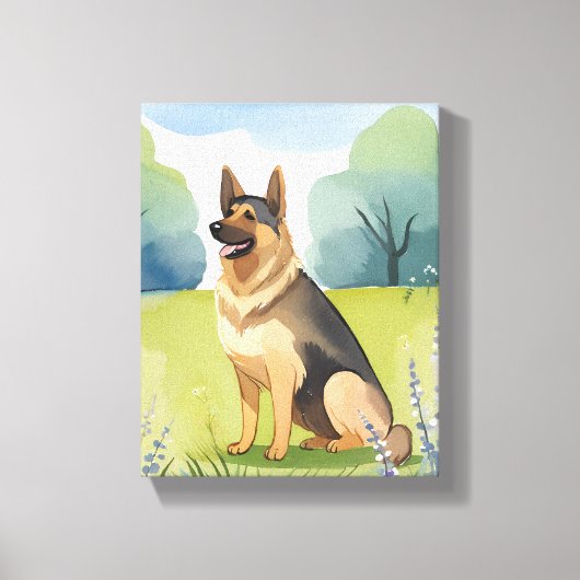German Shepherd | Dog Watercolor Painting キャンバスプリント (正面)