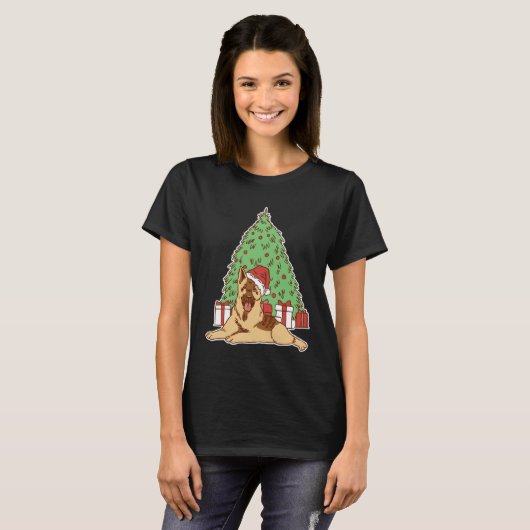 German Shepherd Dog with Christmas Tree and Tシャツ (正面フル)