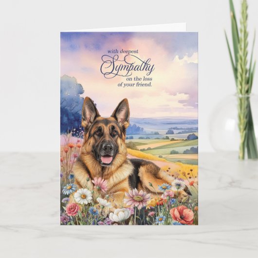 German Shepherd Dog with Wildflowers Pet Sympathy カード (正面)