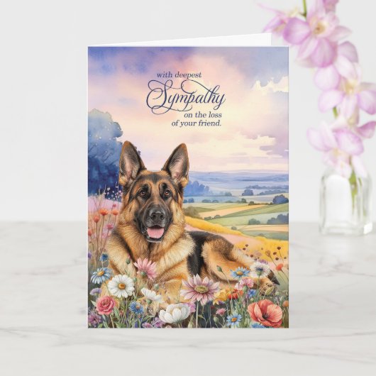 German Shepherd Dog with Wildflowers Pet Sympathy カード (蘭)