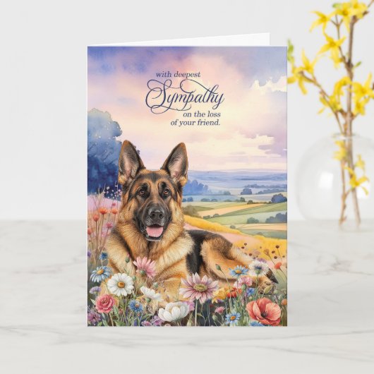German Shepherd Dog with Wildflowers Pet Sympathy カード (黄色い花)
