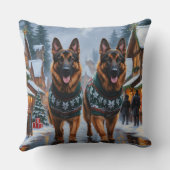 German Shepherd Dogs Christmas Snow Holiday クッション (裏面)