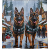 German Shepherd Dogs Christmas Snow Holiday シャワーカーテン (正面)